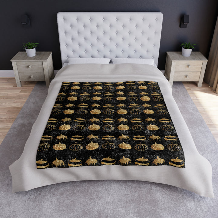 Golden Pumpkin Velvet Throw Blanket